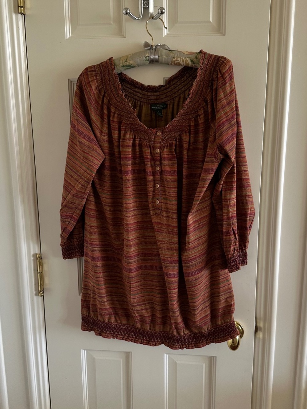 POLO RALPH LAUREN BOHO, COTTON, SMOCKED SHIRT-1X/NEW CONDITION